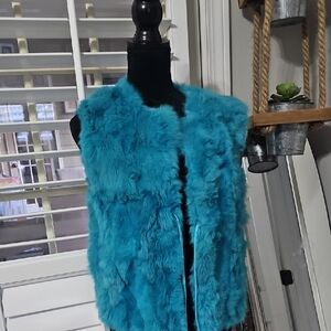 Carrie Allen Turquoise Faux Fur Vest